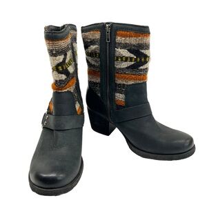 Born Panarea Black and Orange Patterned Heeled Boots